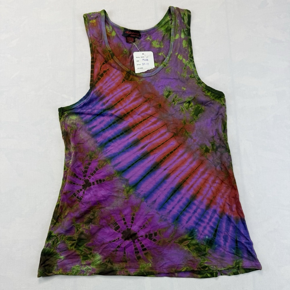 NWT M/L Purple Green Tie Dye Tank Top Boho Festival Hippie Long Stretch Rayon